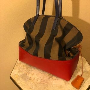 Fendi Borsa Penguin Brn Red Canvas Leather Tote